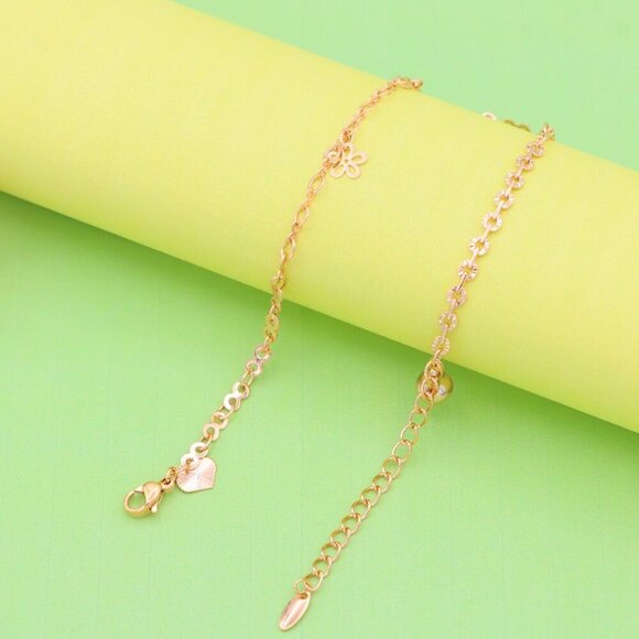 "Rose Gold Charm Anklet with Floral, Leaf & Square Link Accents, XPAL1045 - Picture 8 of 12